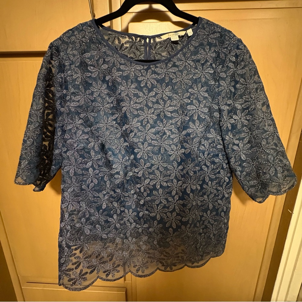 Boden Navy Floral Lace Blouse
